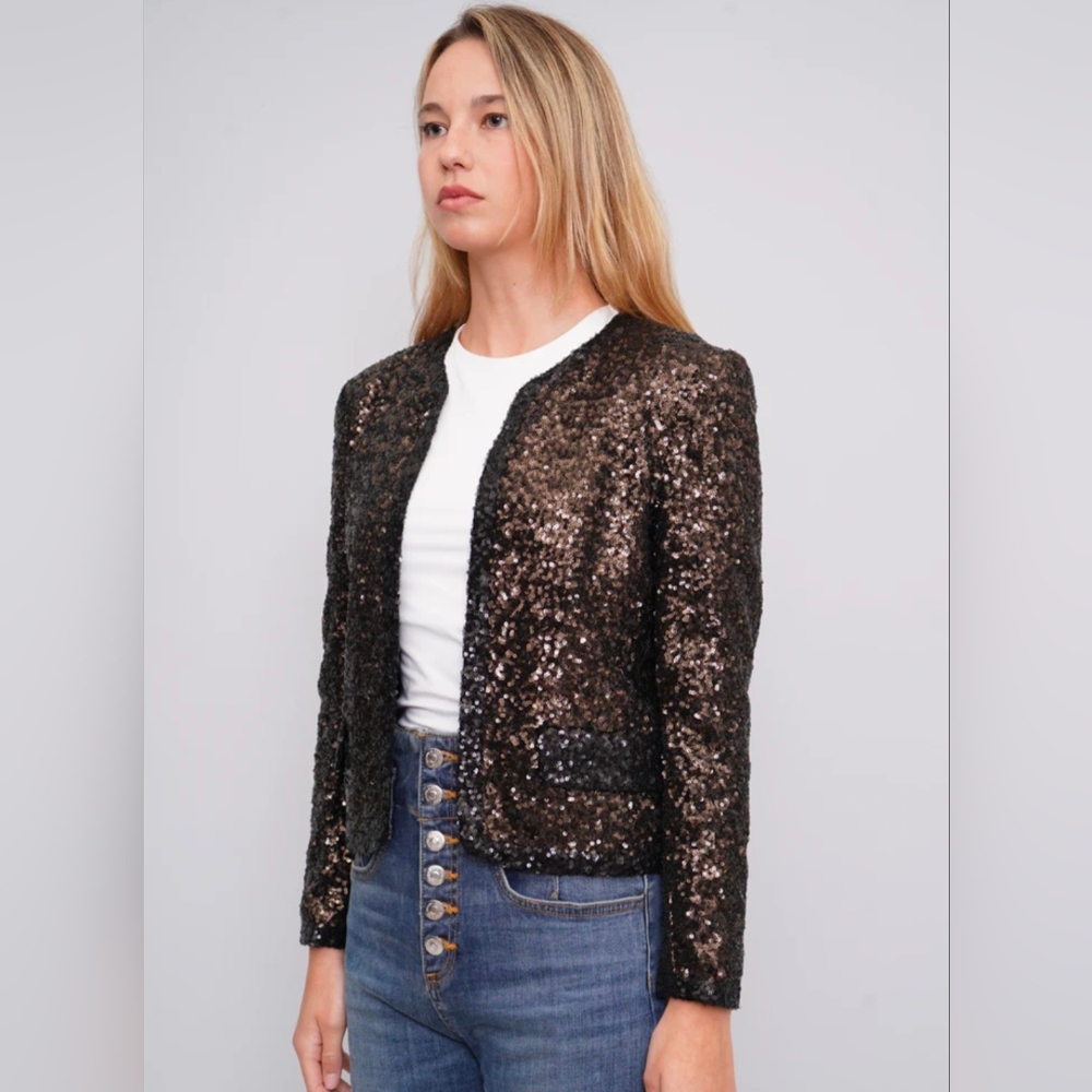 Juicy Couture XS Sequin Embellished Black Open Jacket